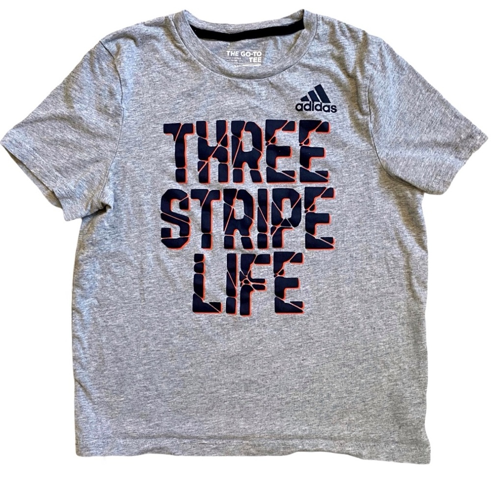 Adidas Gray Short Sleeve Tee Three Stripe Life